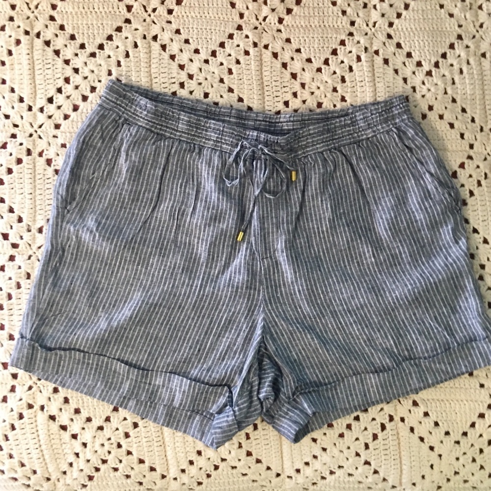 Blue and white striped shorts